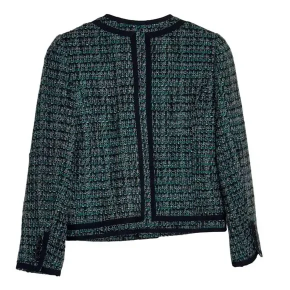 J.CREW Tweed Fanfare Peacock Cropped Blazer Jacket Green Black Size 0 - Picture 3 of 6